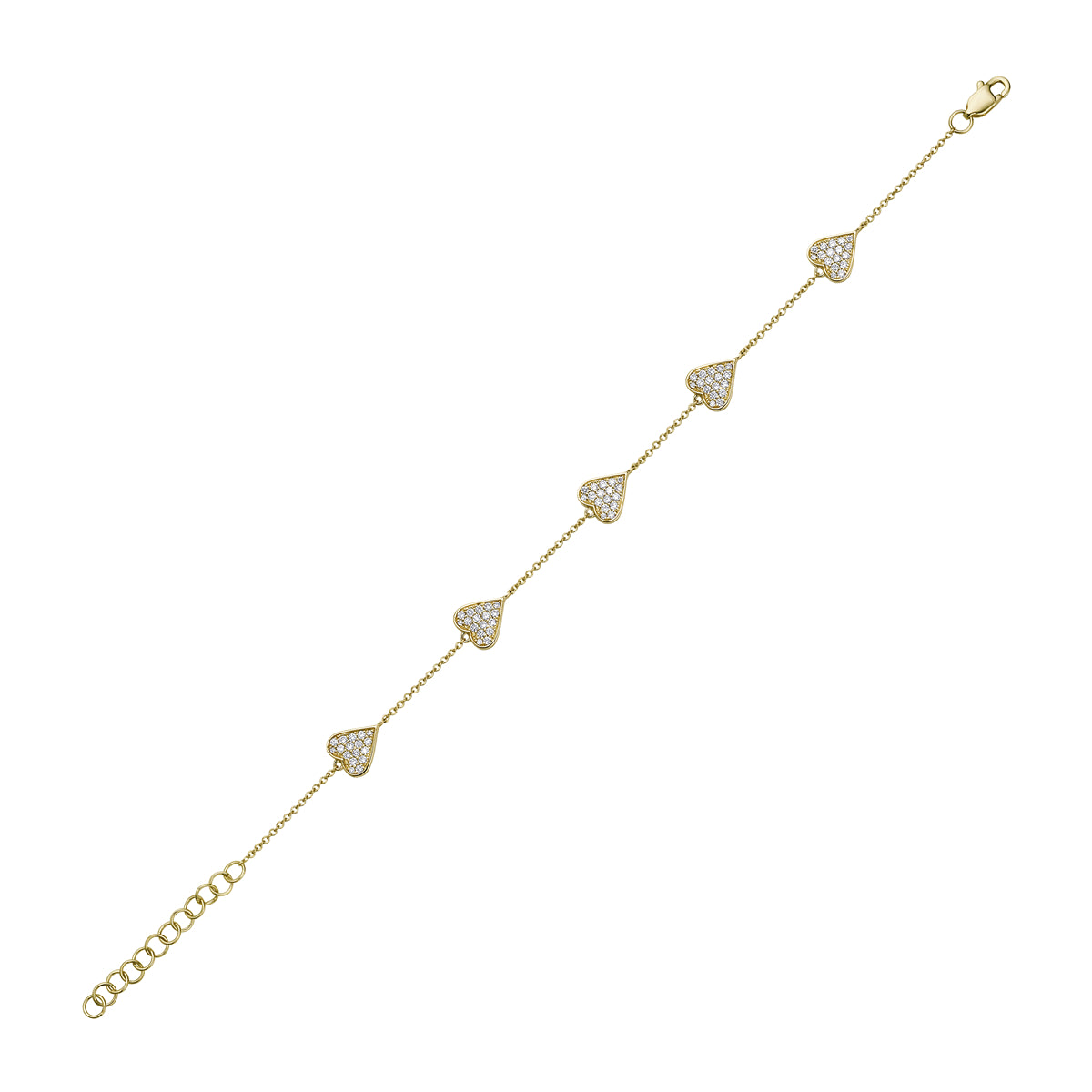 14K Yellow Gold Diamond Heart Eternity Bracelet, 0.51ct