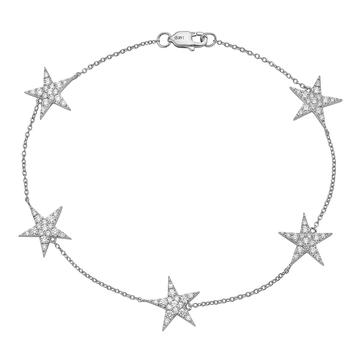 14K White Gold Diamond Stars Bracelet