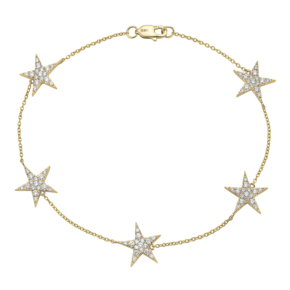 14K Yellow Gold Diamond Stars Bracelet