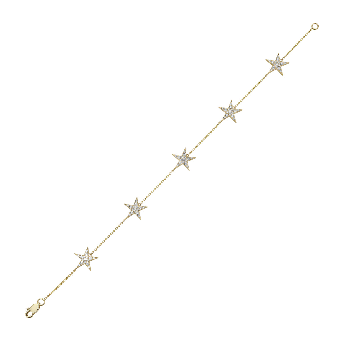 14K Yellow Gold Diamond Stars Bracelet
