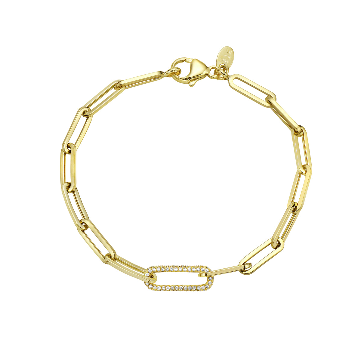 14K Yellow Gold Solitaire Diamond Paperclip Link Bracelet