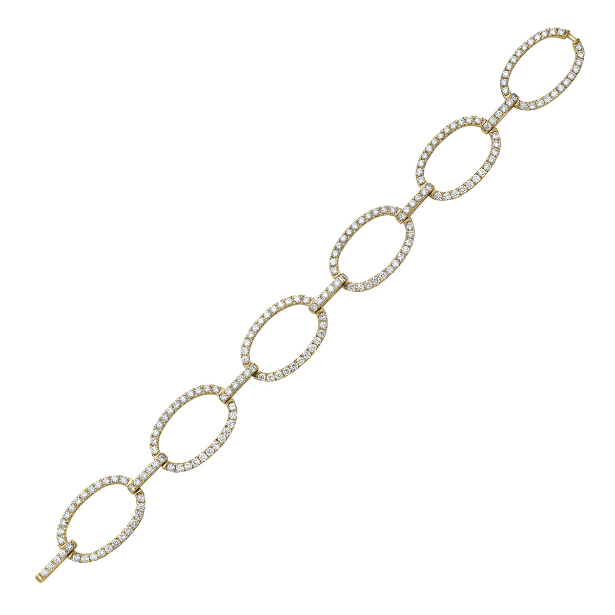 14K Yellow Gold Diamond Open Circle Link Bangle, 4.4ct