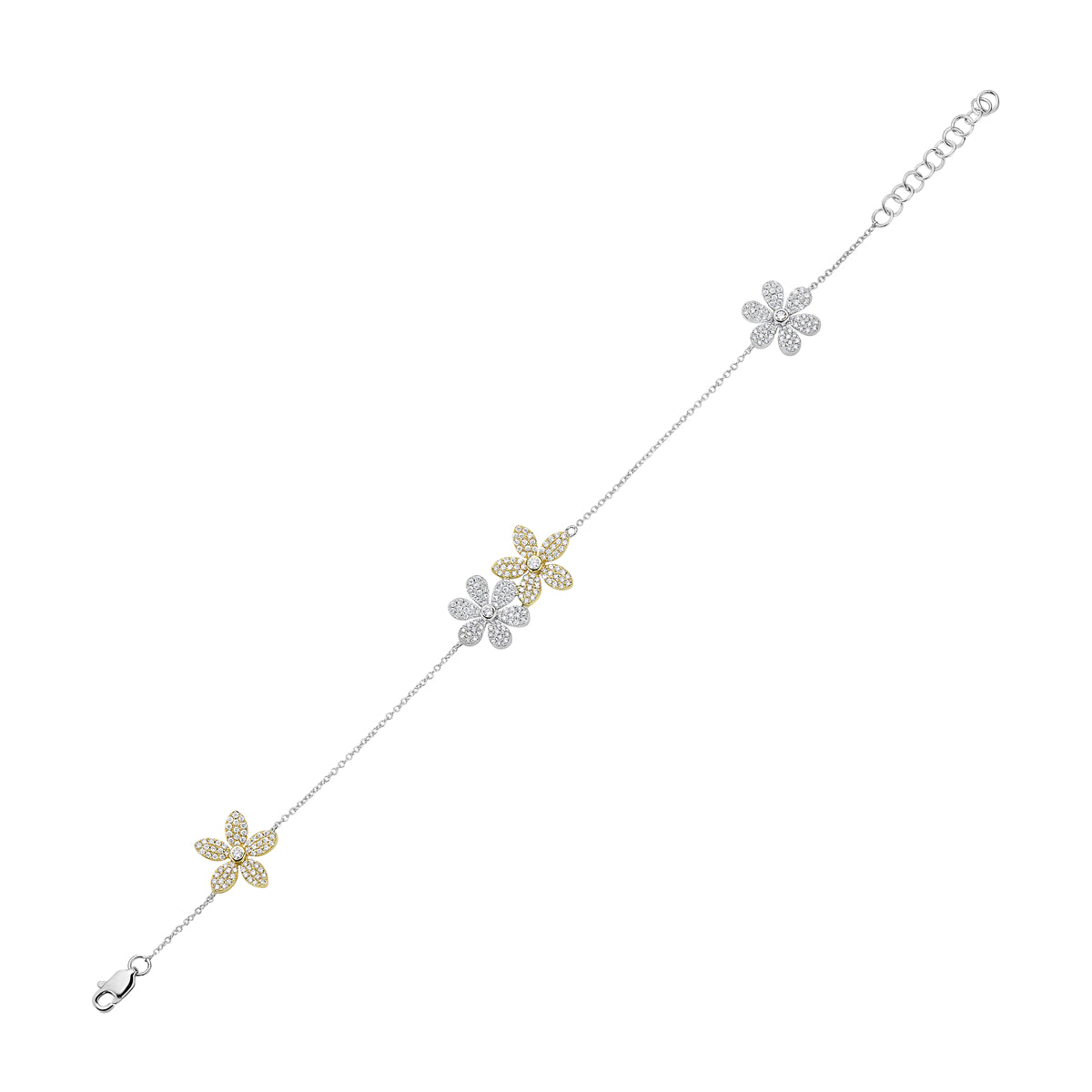 14K White Gold Adjustable Flower Diamond Bracelet, 0.89ct