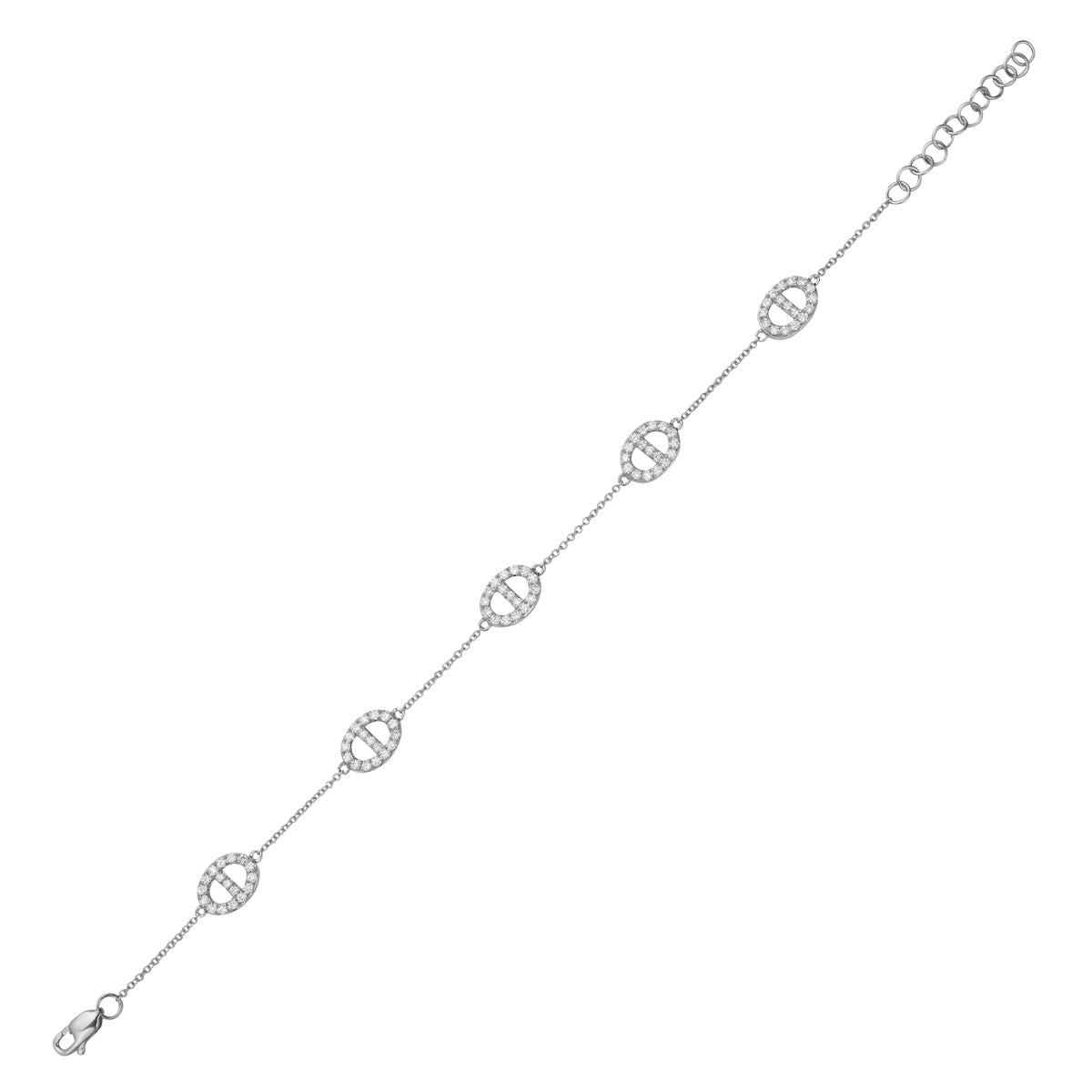14K White Gold Adjustable Modern Diamond Link Bracelet, 0.71ct