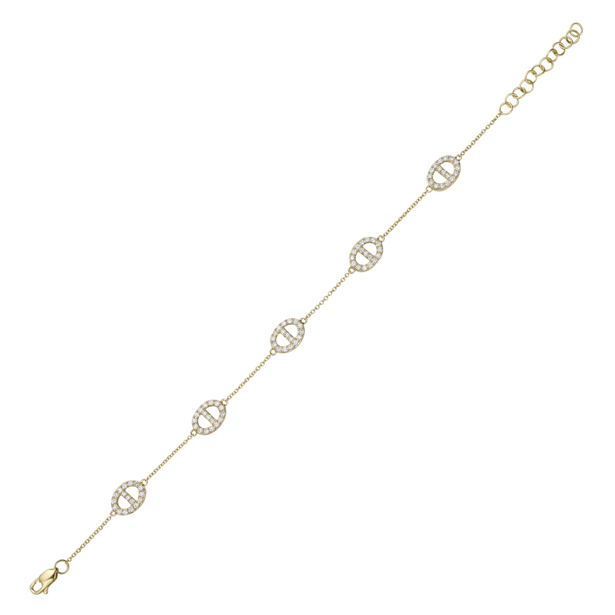 14K Yellow Gold Adjustable Modern Diamond Link Bracelet, 0.71ct