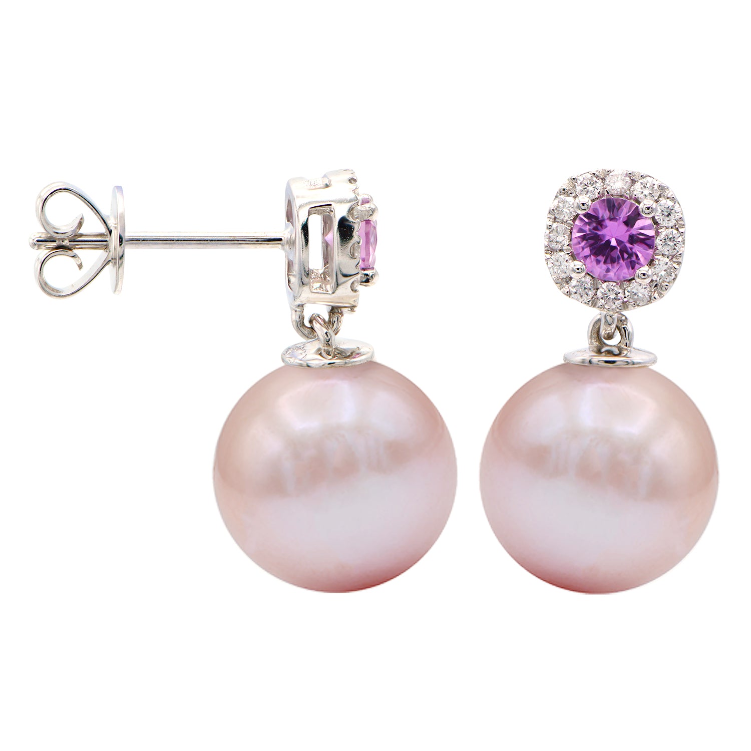 14K White Gold Pink Sapphire Earrings, 10-11mm, 0.39ct