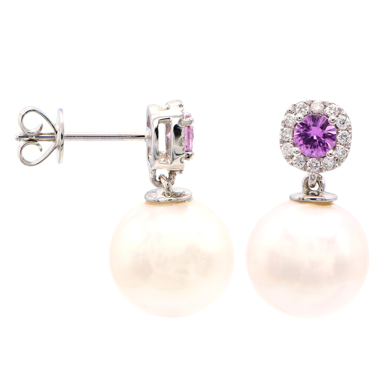14K White Gold Pink Sapphire Earrings, 10-11mm, 0.39ct