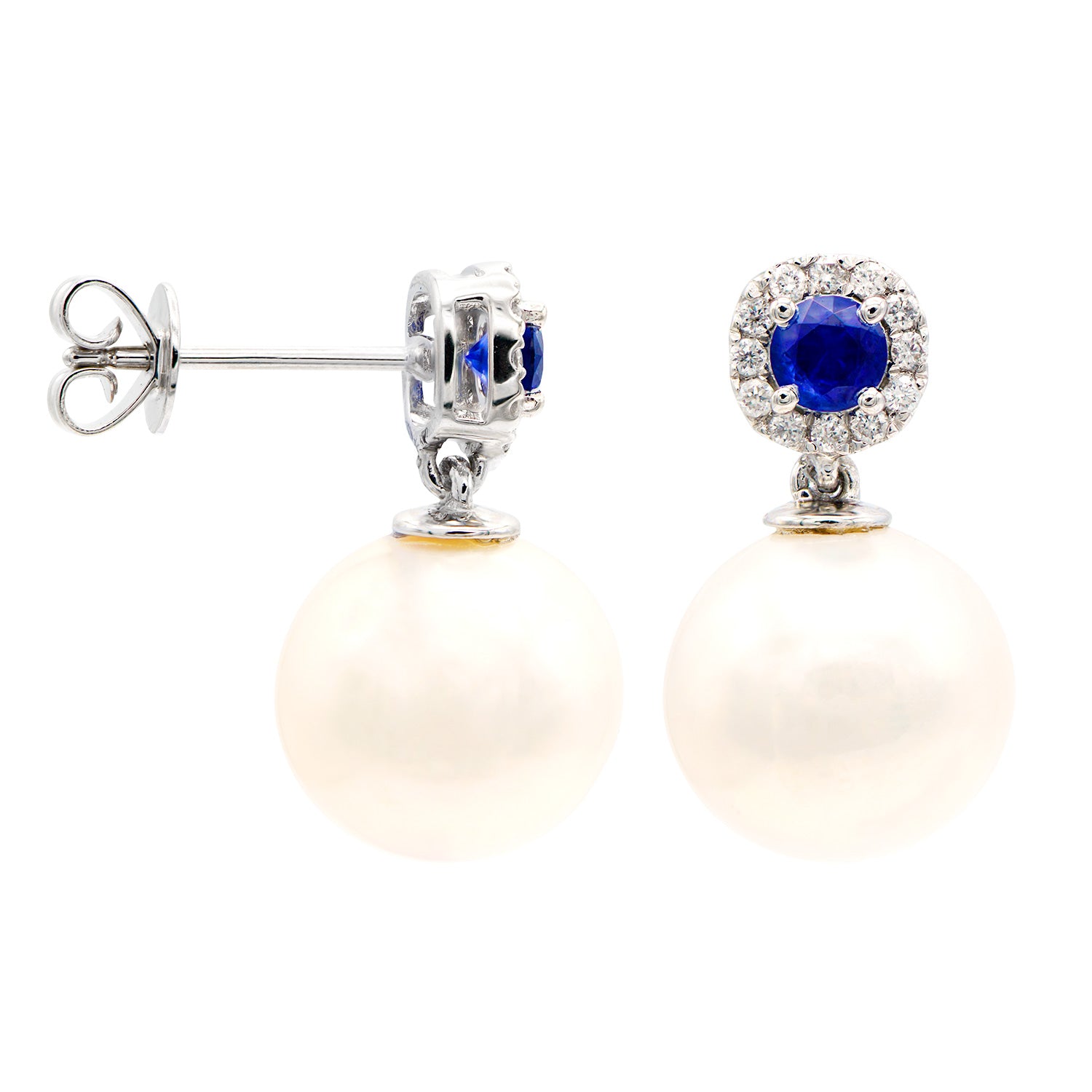 14K White Gold Blue Sapphire Earrings, 10-11mm, 0.39ct