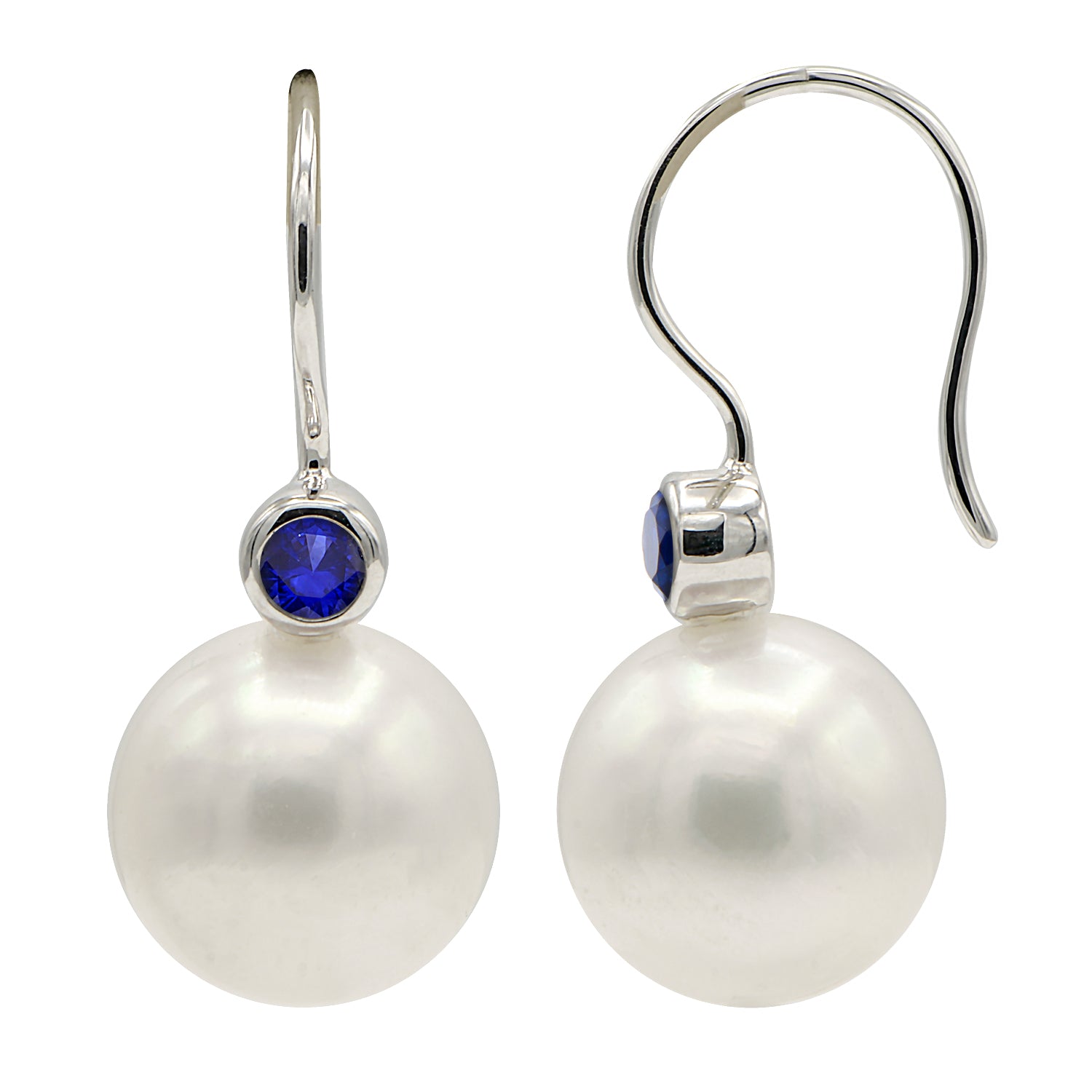 14K White Gold Freshwater Pearl Earrings, 9-10mm, 0.08ct