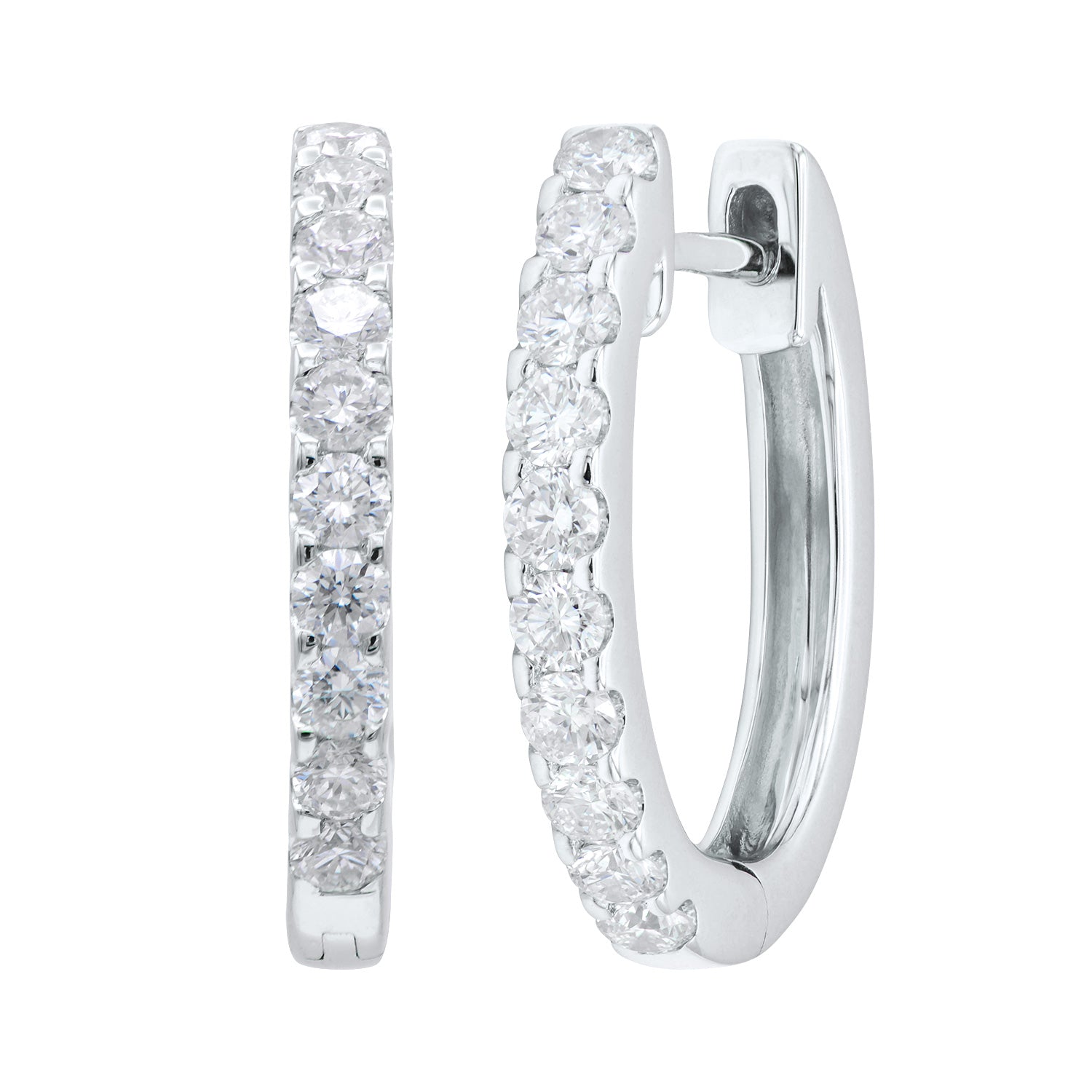 18K White Gold Diamond Huggie Earrings, 0.53ct