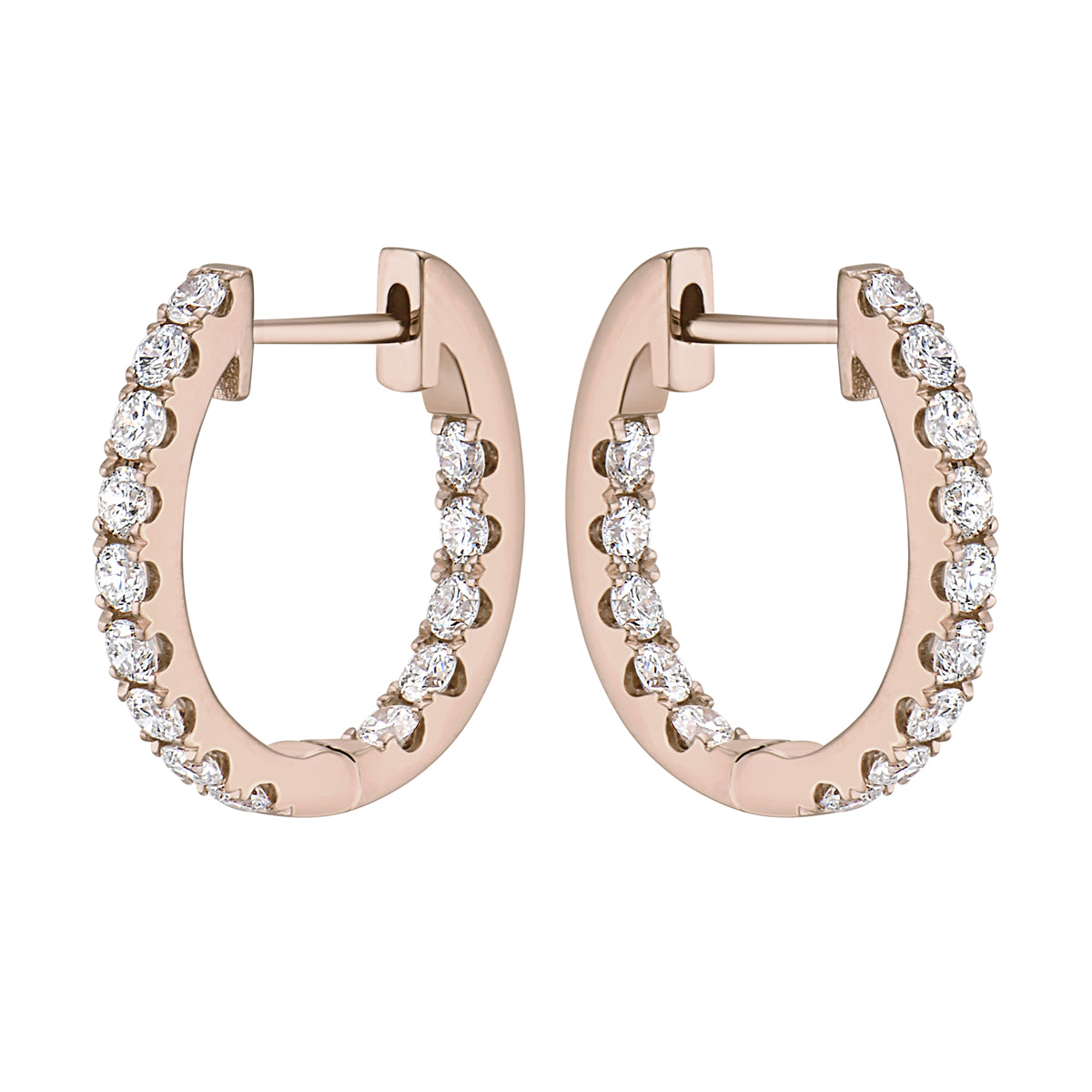 14K Rose Gold Inside Outiside Huggie Earring - Large, 1.06ct
