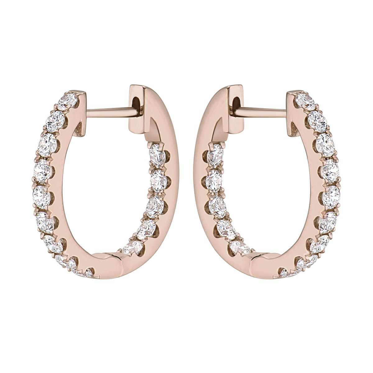 14K Rose Gold Inside Outiside Huggie Earring - Large, 1.06ct