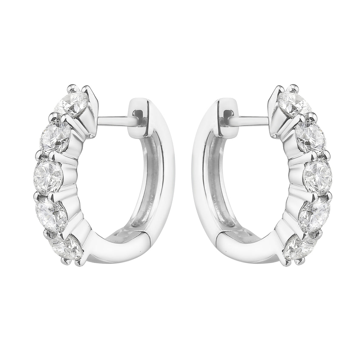 14K White Gold Diamond Hoop Earrings - Large