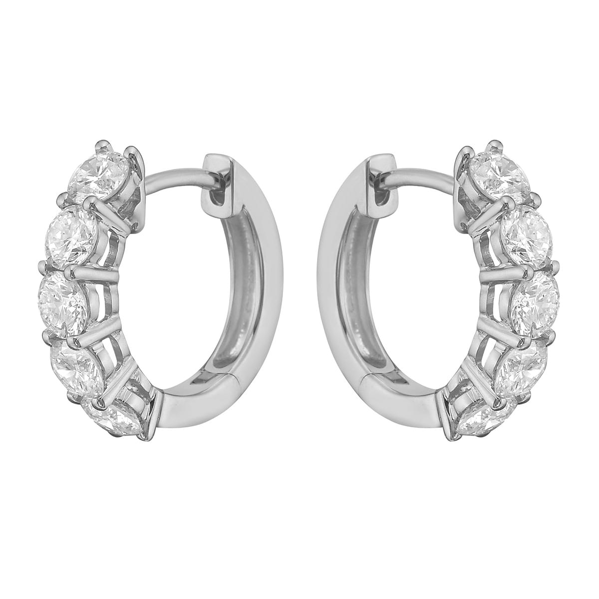 14K White Gold Five-Stone Diamond Hoop Earrings, 1.43ct