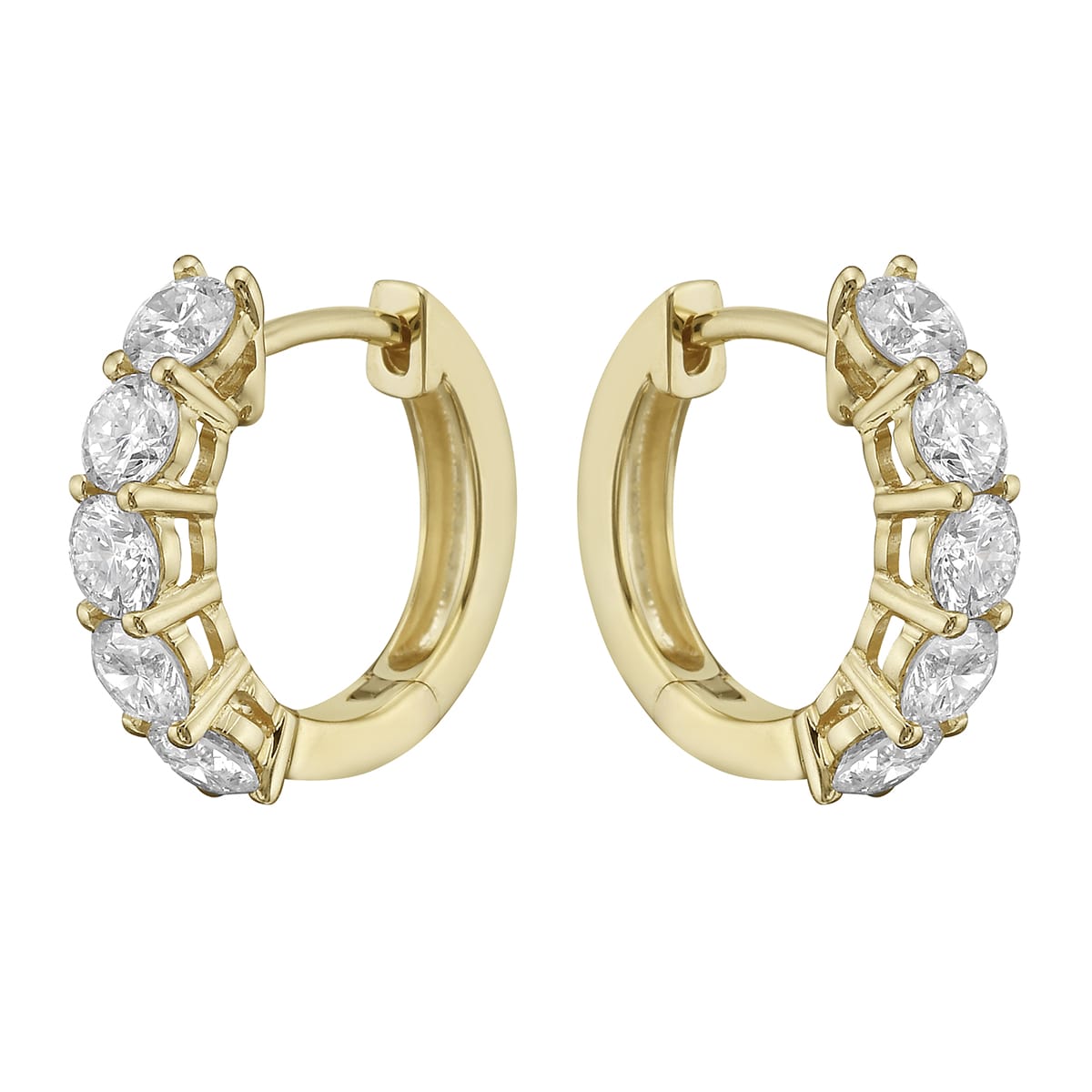14K Yellow Gold Five-Stone Diamond Hoop Earrings - Large, 1.43ct
