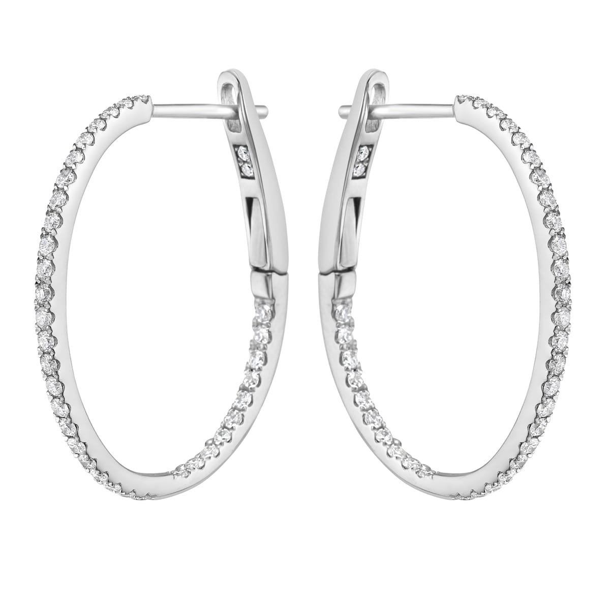 14K White Gold Inside and Out Diamond Hoop Earrings, 0.49ct