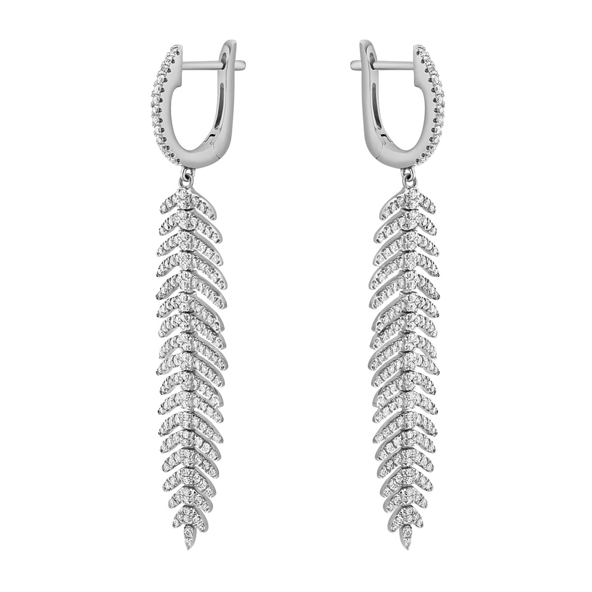 14K White Gold Dangle Diamond Leaf Earrings, 1.28ct