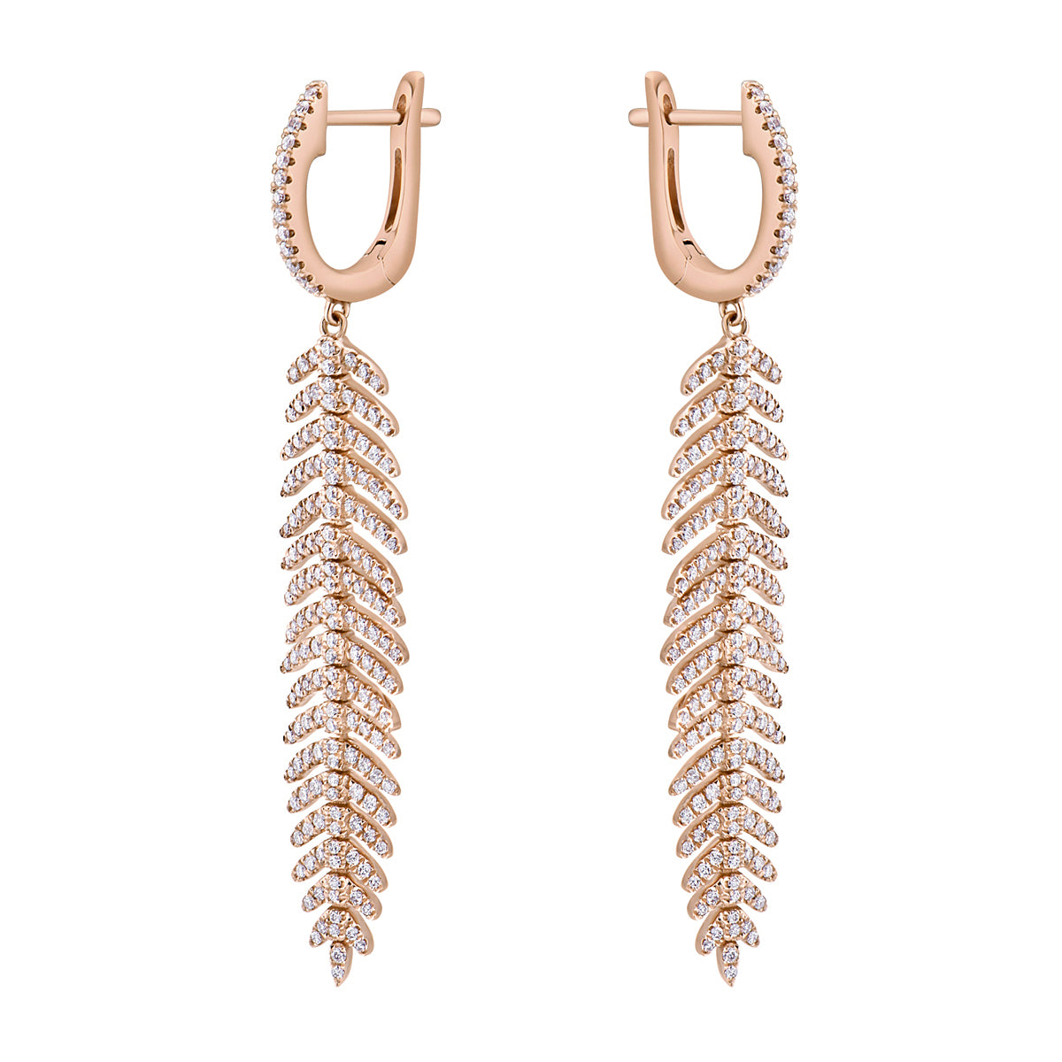 18K Rose Gold Diamond Hanging Earrings, 1.28ct