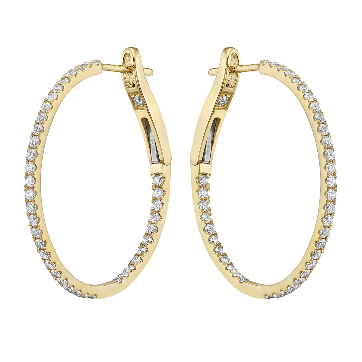 14K Yellow Gold Inside and Out Diamond Hoop Earrings