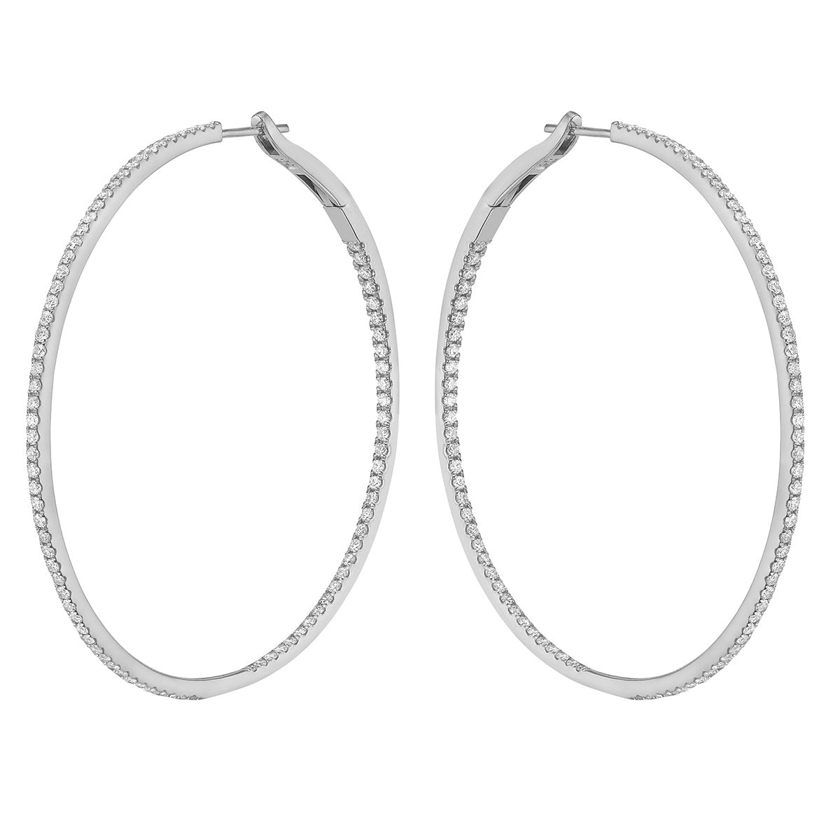 2.0 in White Gold Inside and Out Diamond Hoop Earrings