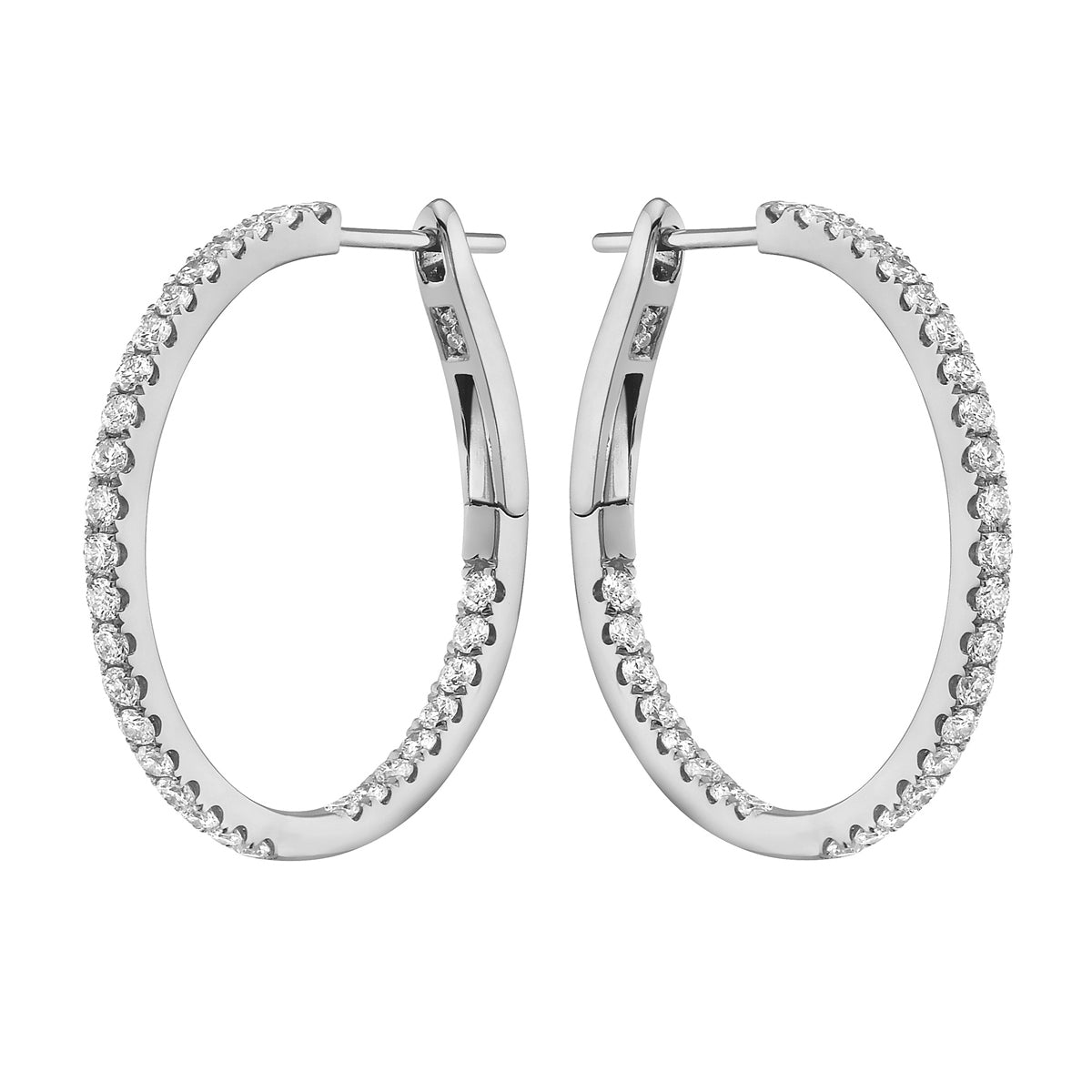 18K White Gold Diamond Hoop Earrings, 1.02ct