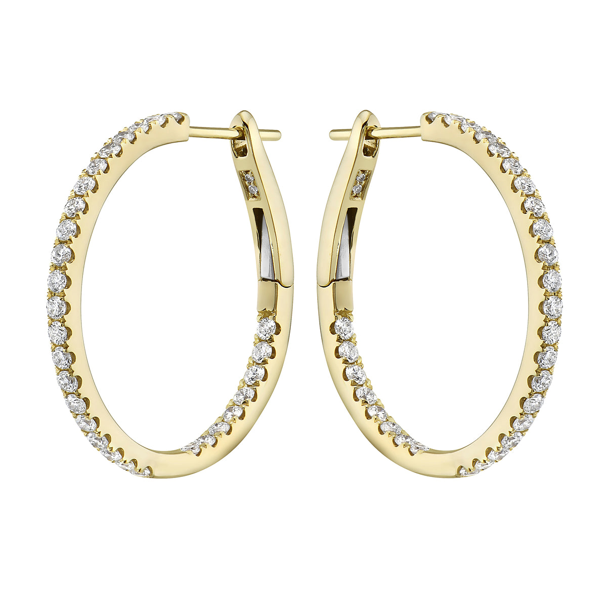 18K Yellow Gold Diamond Hoops Earrings, 1.02ct