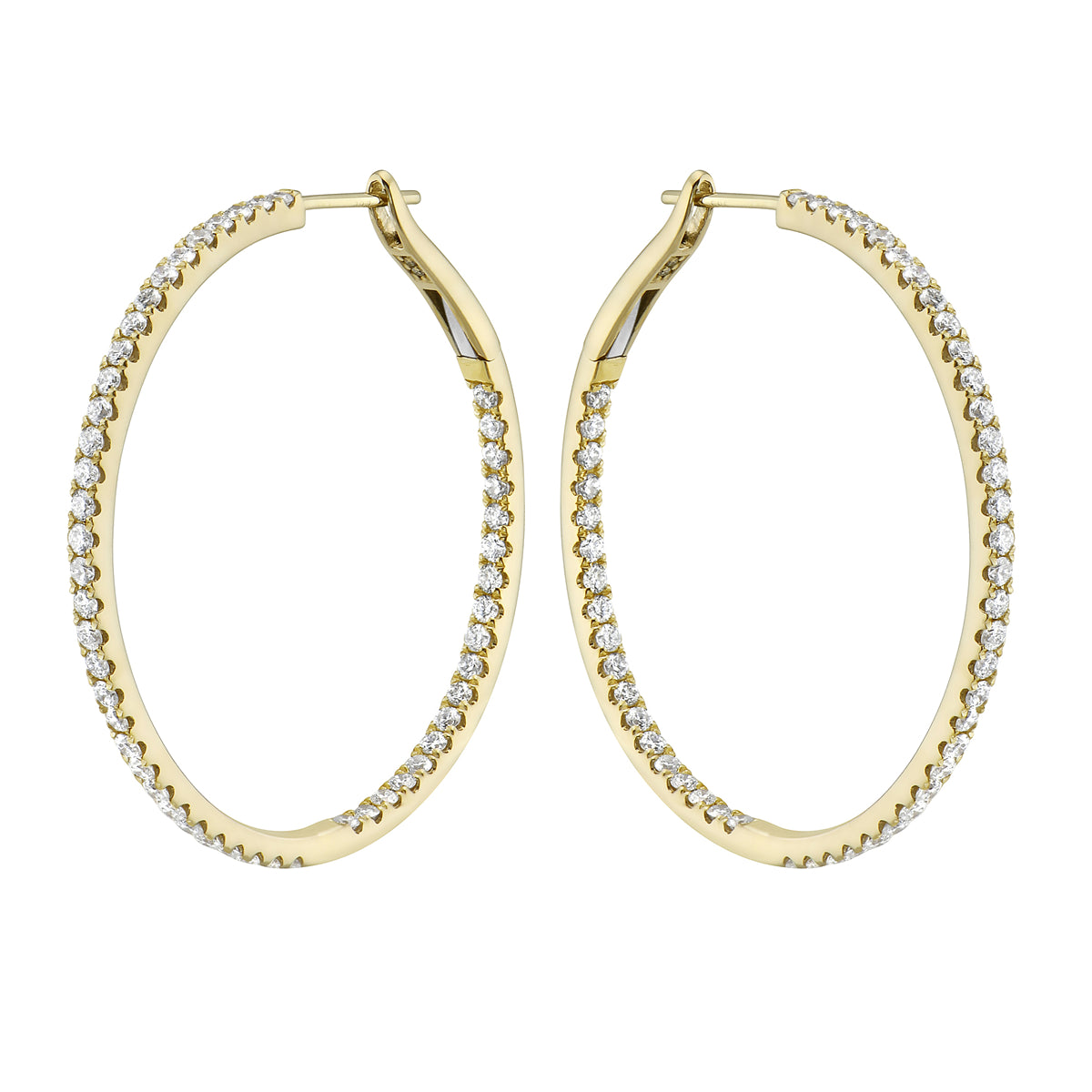 18K Yellow Gold Diamond Hoops Earrings, 1.76ct