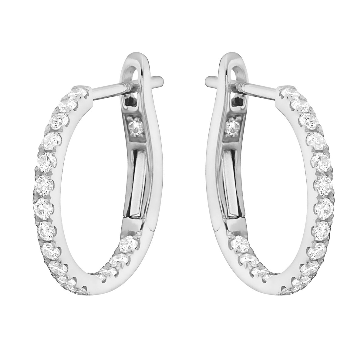 14K White Gold Classic Round Huggies - Medium, 0.41ct
