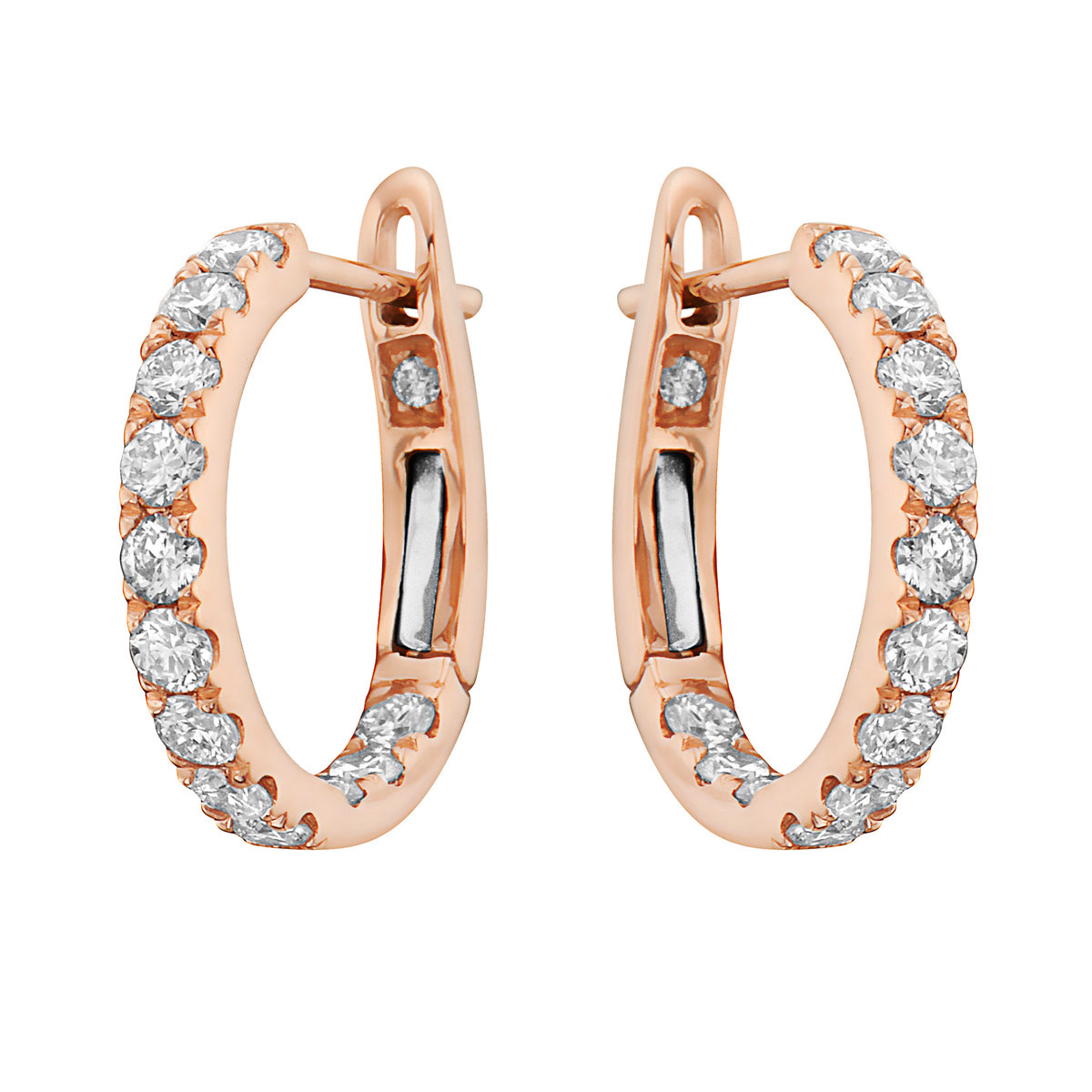 14K Rose Gold Classic Round Huggies - XL, 0.85ct