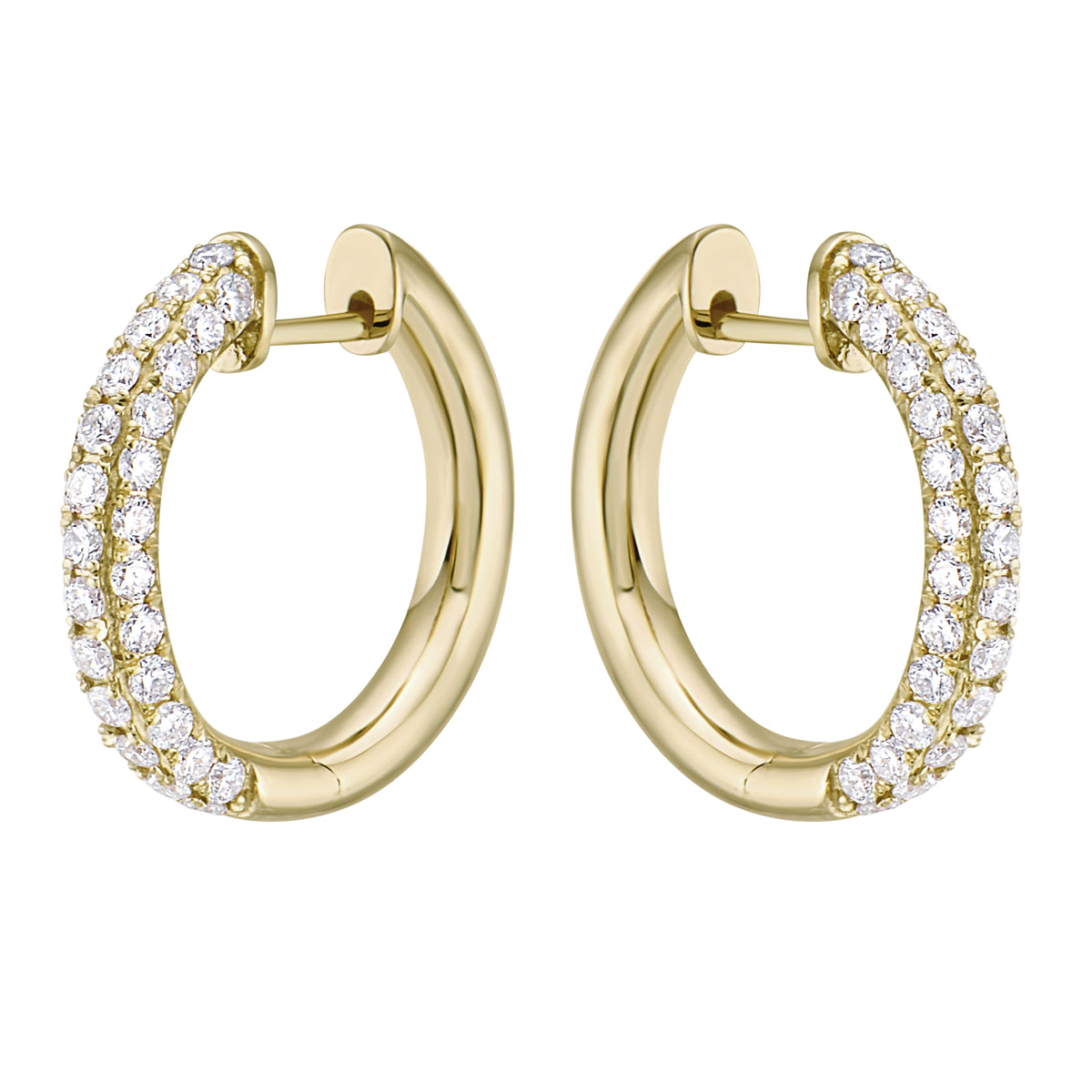 14K Yellow Gold Diamond Huggie Hoop Earings, 1.08ct