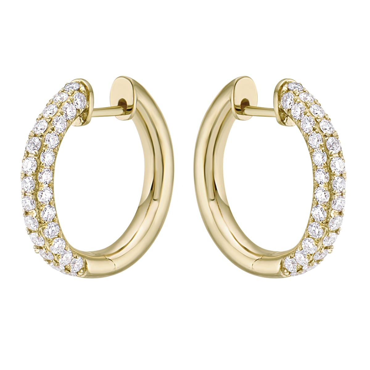 14K Yellow Gold Diamond Huggie Hoop Earings, 1.08ct