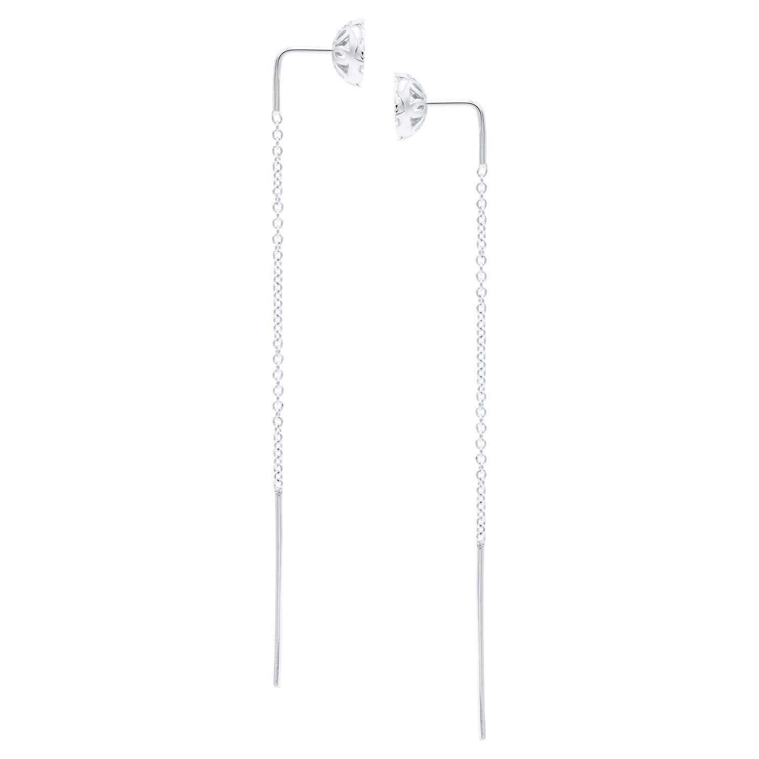 14K White Gold Round Cluster Threader, 0.76ct