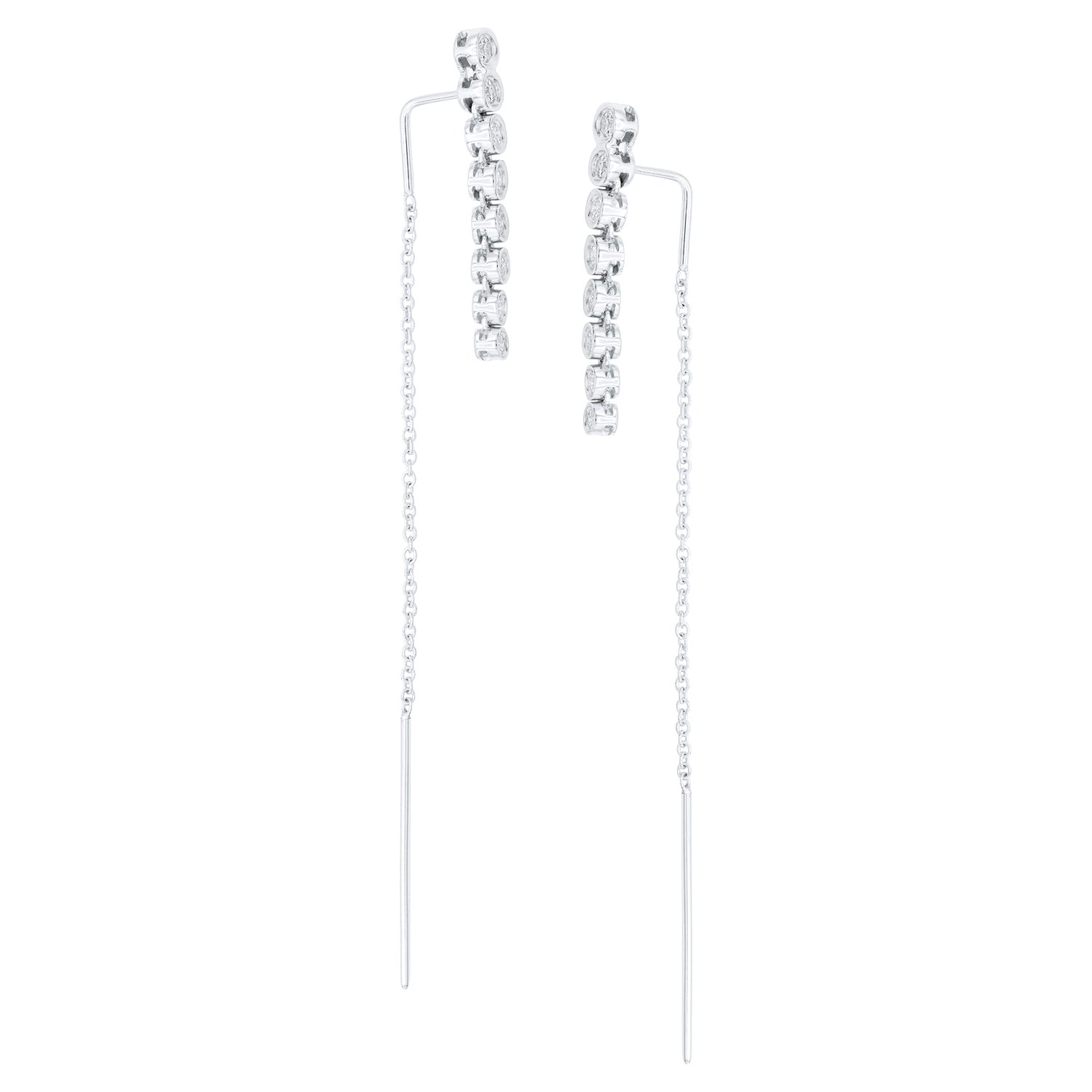 14K White Gold Long Diamond Bezel Threader, 0.34ct