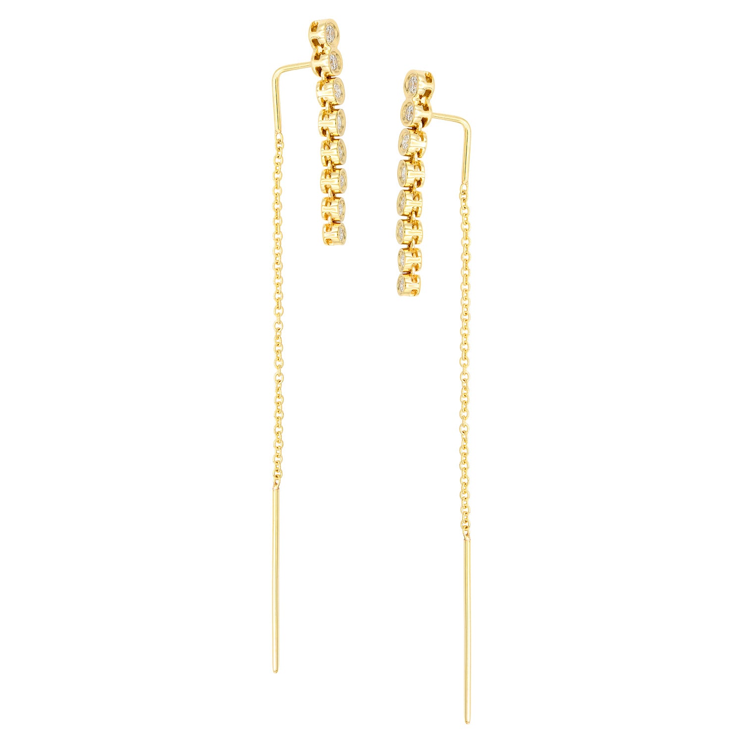 14K Yellow Gold Long Diamond Bezel Threader, 0.34ct