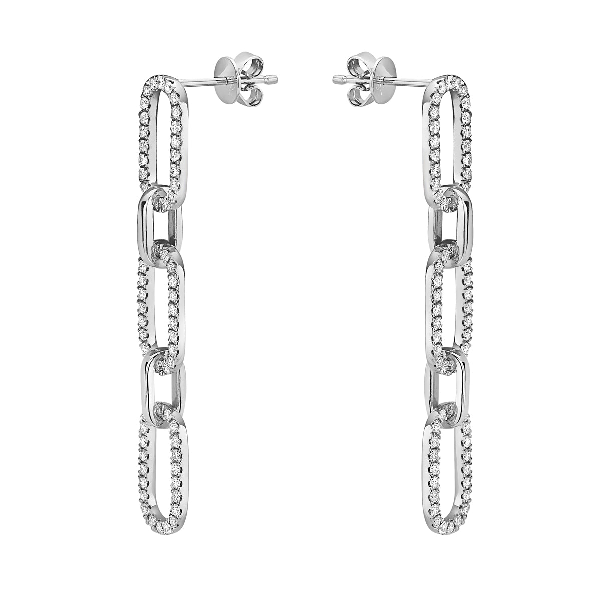 14K White Gold Paperclip Diamond Dangle Earring, 0.99ct
