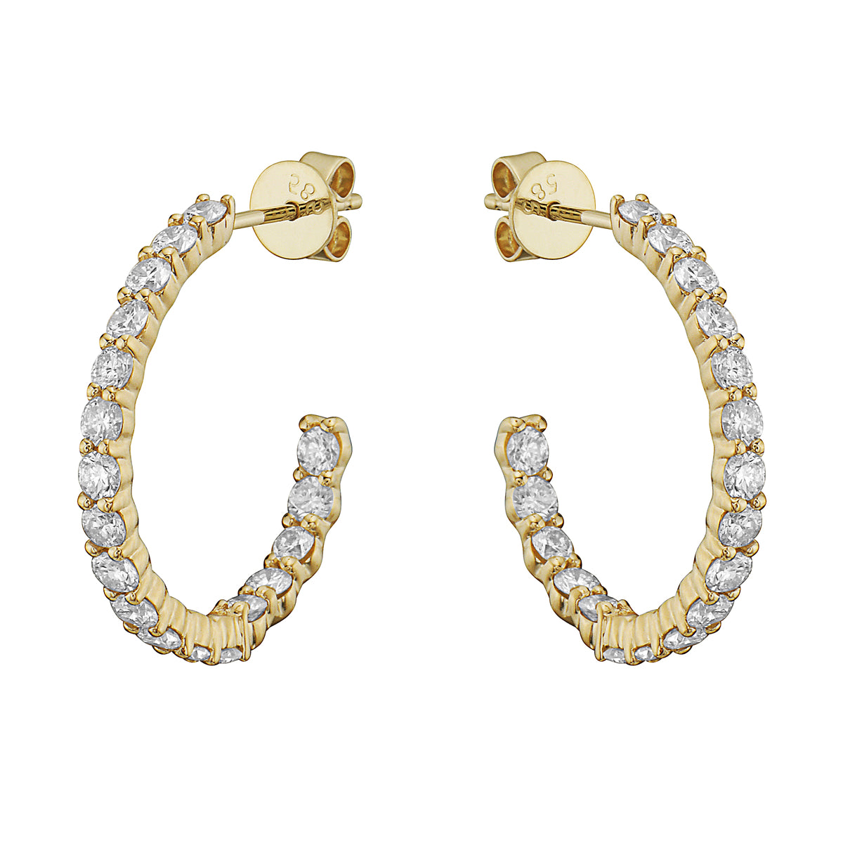 14K Yellow Gold Diamond Stud Hoop, 1.5ct