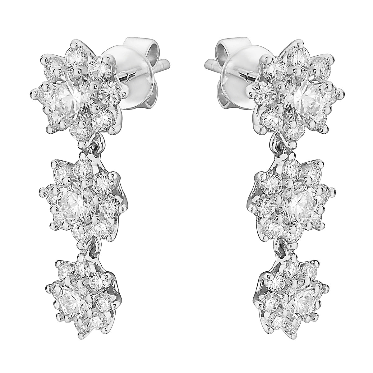 14K White Gold Diamond Flower Cluster Earrings, 1.46ct