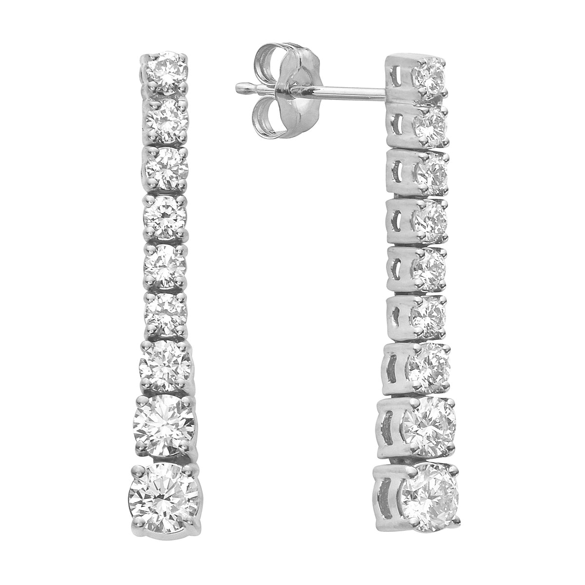 14K White Gold Single Row Drop Diamond Earrings - Medium