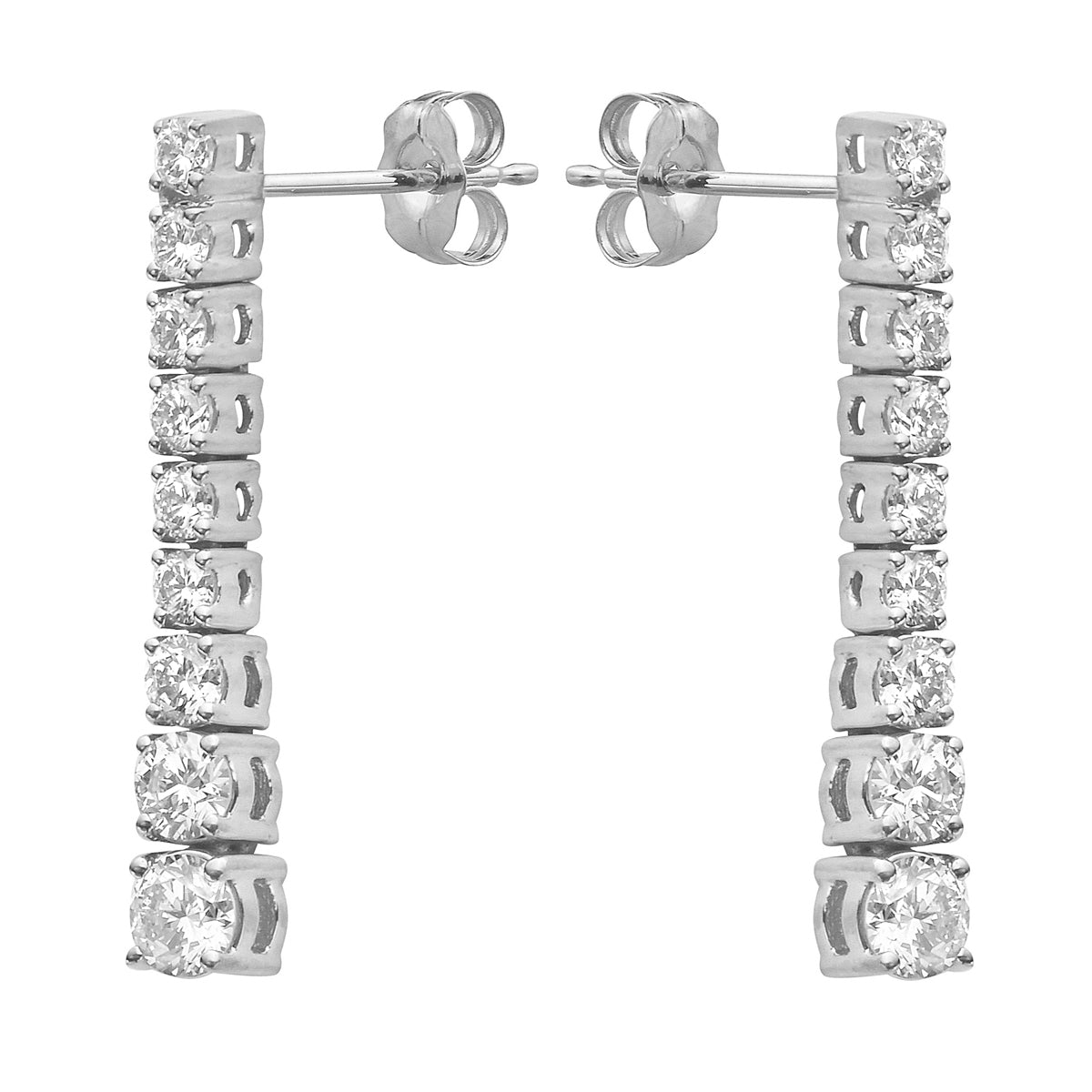 14K White Gold Single Row Drop Diamond Earrings - Small, 1.1ct