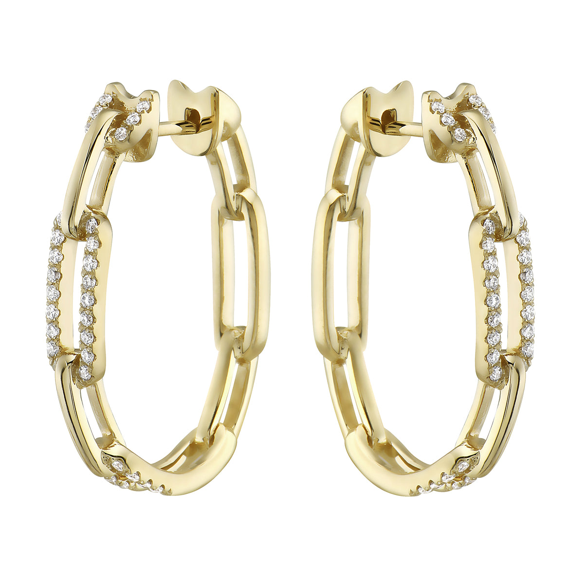 14K Yellow Gold Paperclip Hoop Earrings, 0.33ct