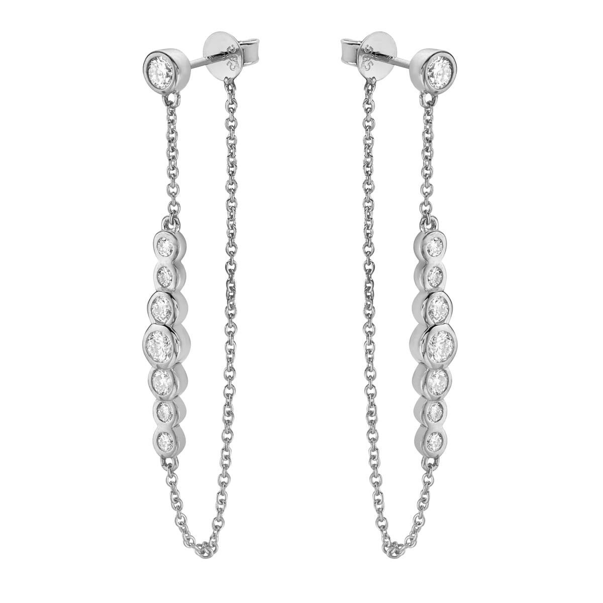 14K White Gold Bezel Drop Dangle Earrings, 0.9ct