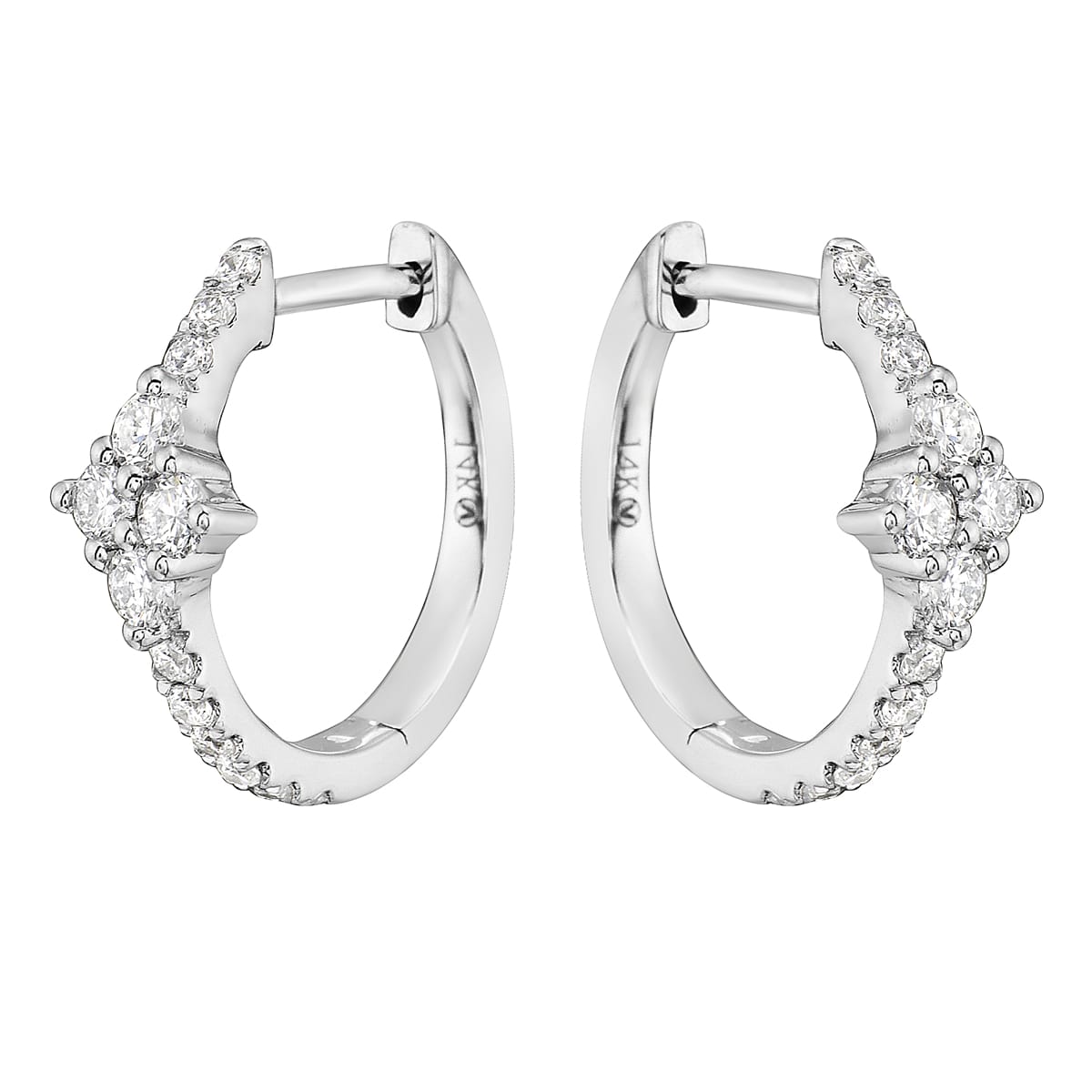 14K White Gold Diamond Hoops, 0.38ct