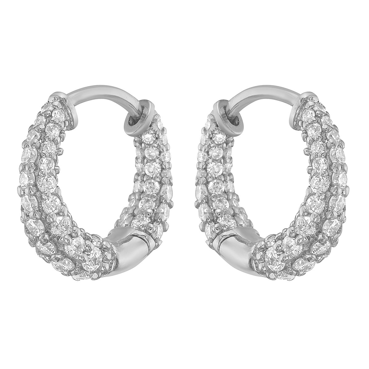 14K Triple Row White Gold Diamond Hoop Earrings, 0.56ct