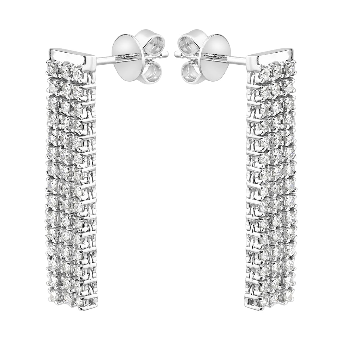 14K White Gold Tripple Row Dangle Diamond Earrings, 0.71ct