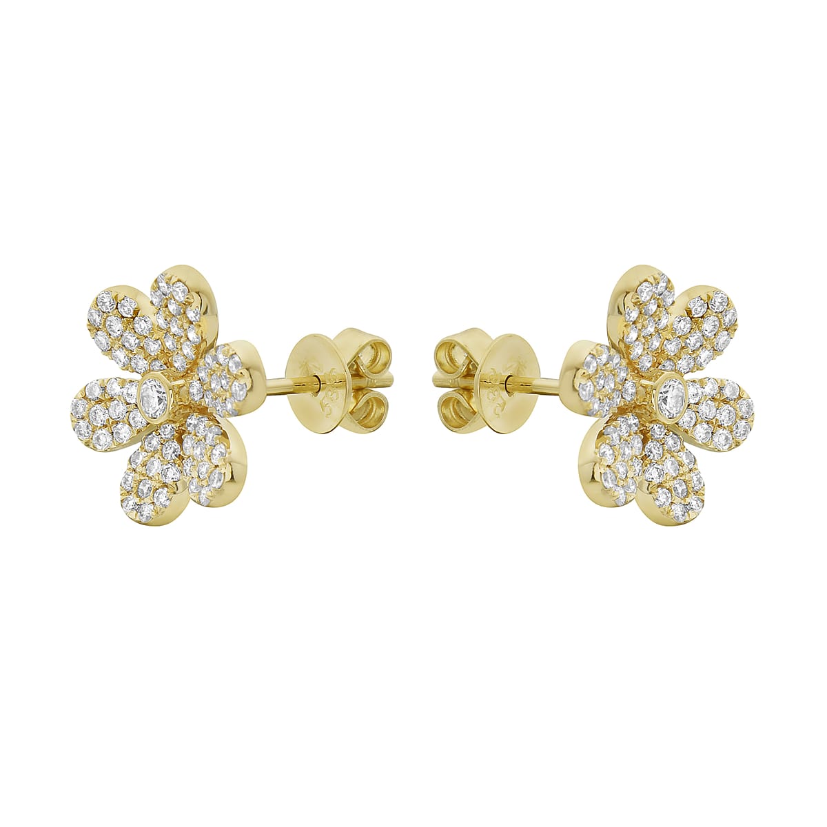 14K Yellow Gold Diamond Flower Studs, 0.52ct