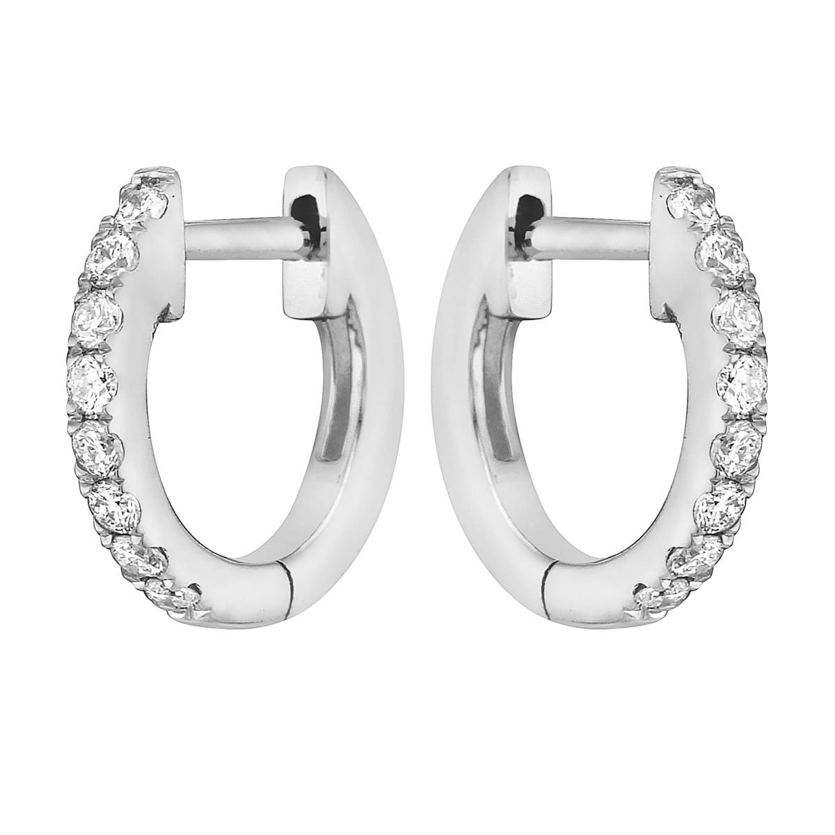 0.11 CT White Gold 10mm Diamond Huggie Earrings - Small, 0.11ct