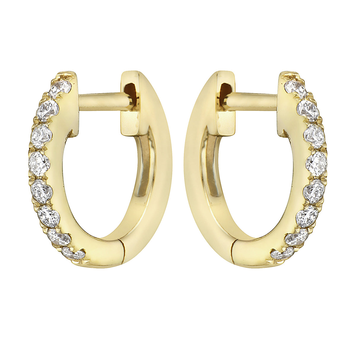 0.11 CT Yellow Gold 10mm Diamond Huggie Earrings - Small, 0.11ct