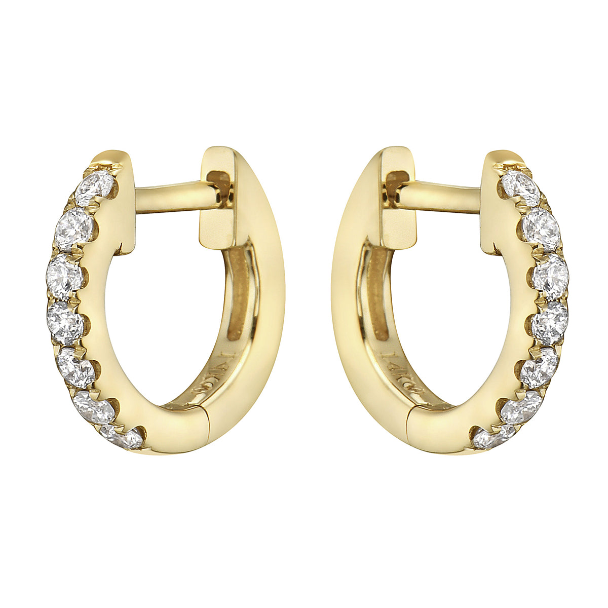 0.16 CT Yellow Gold 10mm Diamond Huggie Earrings - Large, 0.16ct