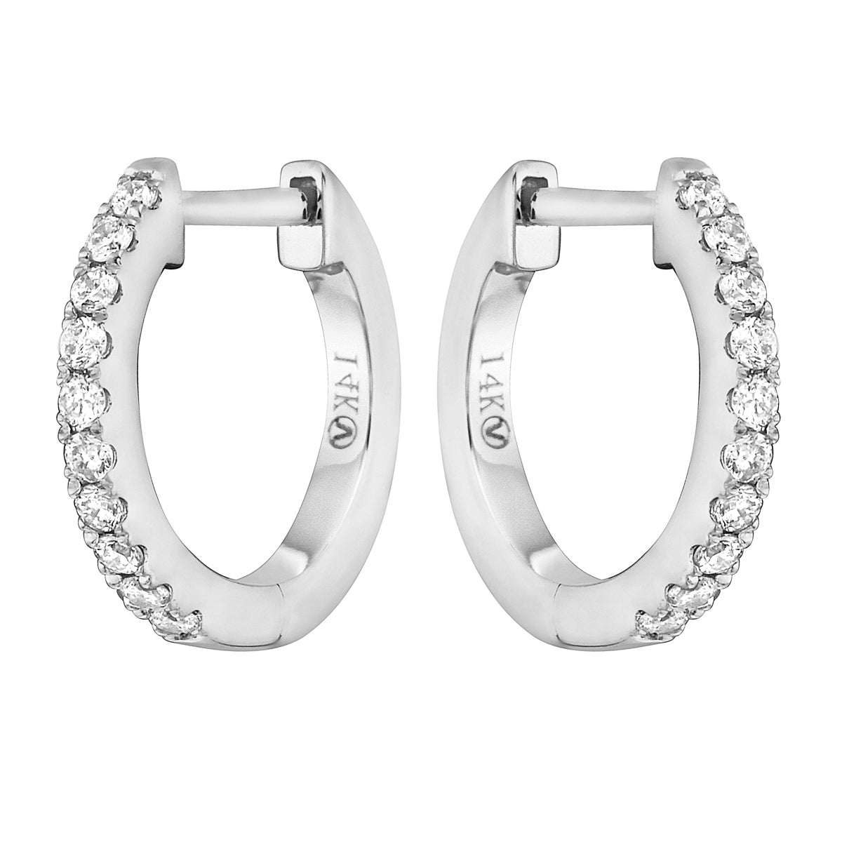 0.14 CT White Gold 12mm Diamond Huggie Earrings - Small, 0.14ct