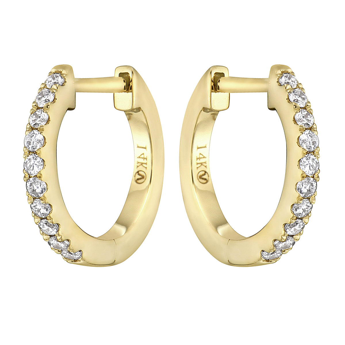 0.14 CT Yellow Gold 12mm Diamond Huggie Earrings - Small, 0.14ct
